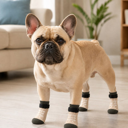 French Bulldog Non-Slip Socks for Tile & Hardwood Floors - Helps Reduce Back-Leg Slipping, 4-Pack