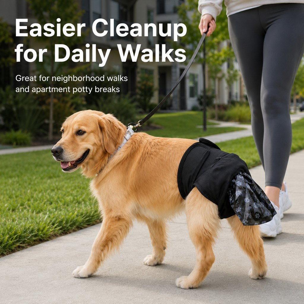 Dog Waste Catcher Pants with 50 Bags for Daily Walks - Less Bending, Easier Poop Cleanup