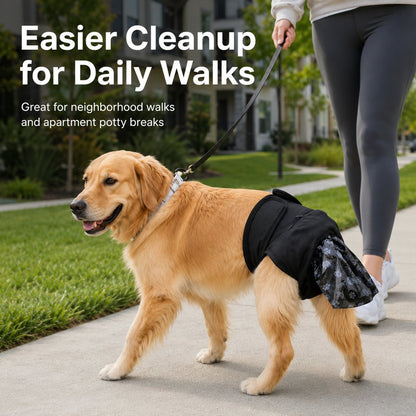 Dog Waste Catcher Pants with 50 Bags for Daily Walks - Less Bending, Easier Poop Cleanup