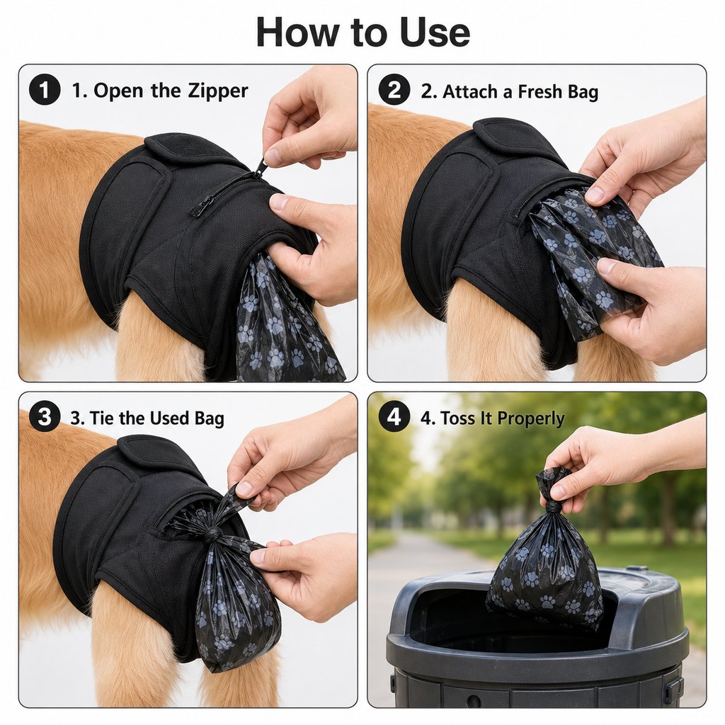 Dog Waste Catcher Pants with 50 Bags for Daily Walks - Less Bending, Easier Poop Cleanup