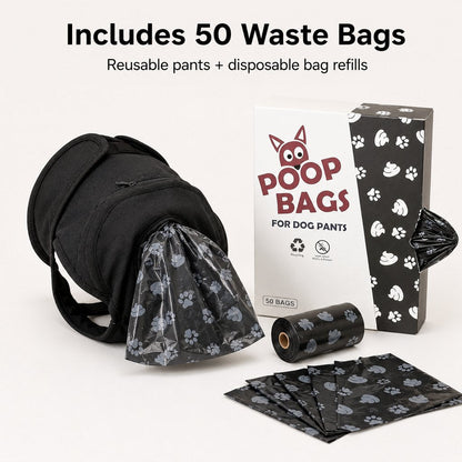 Dog Waste Catcher Pants with 50 Bags for Daily Walks - Less Bending, Easier Poop Cleanup