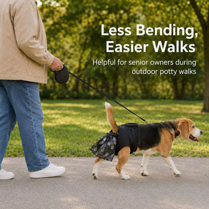 Dog Waste Catcher Pants with 50 Bags for Daily Walks - Less Bending, Easier Poop Cleanup
