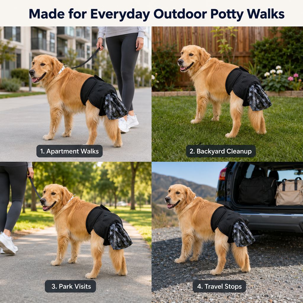 Dog Waste Catcher Pants with 50 Bags for Daily Walks - Less Bending, Easier Poop Cleanup