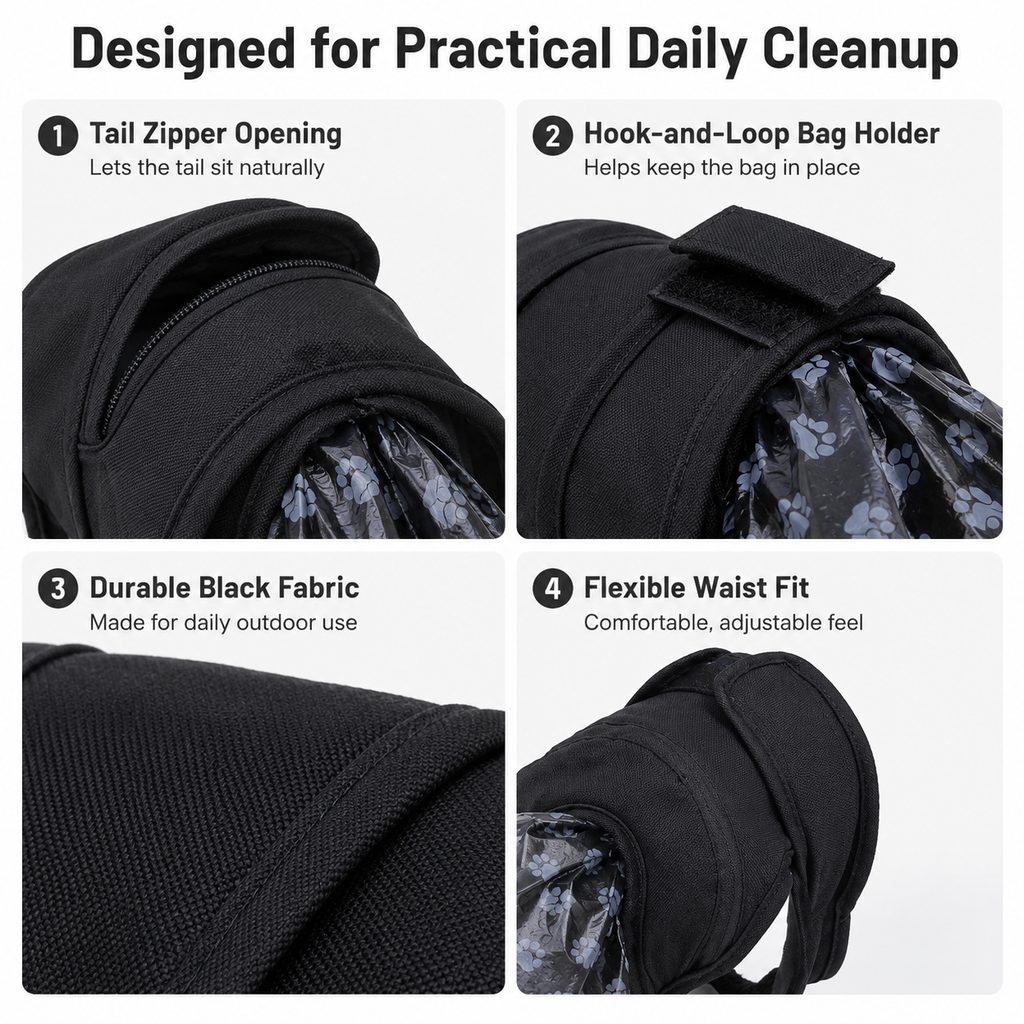 Dog Waste Catcher Pants with 50 Bags for Daily Walks - Less Bending, Easier Poop Cleanup