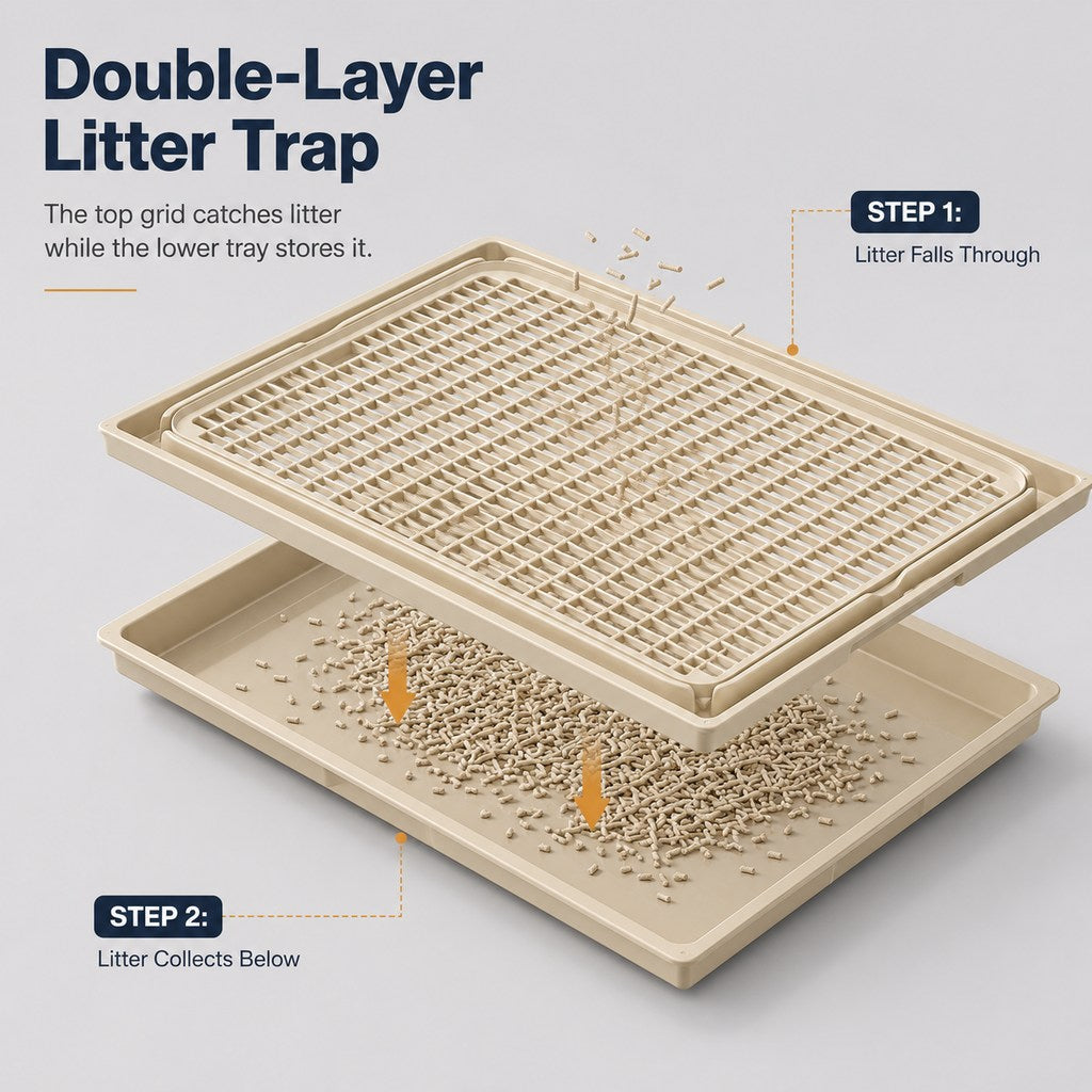 Modular Cat Litter Mat for Litter Box Exits - Double-Layer Litter Trap for Cleaner Floors
