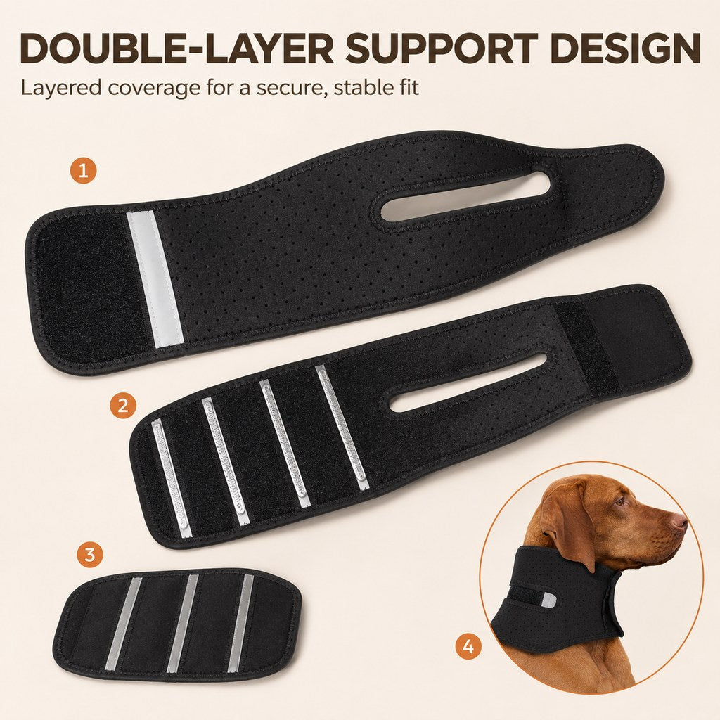 Adjustable Dog Neck Support Brace for At-Home Rest - Breathable Structured Wrap for Added Stability