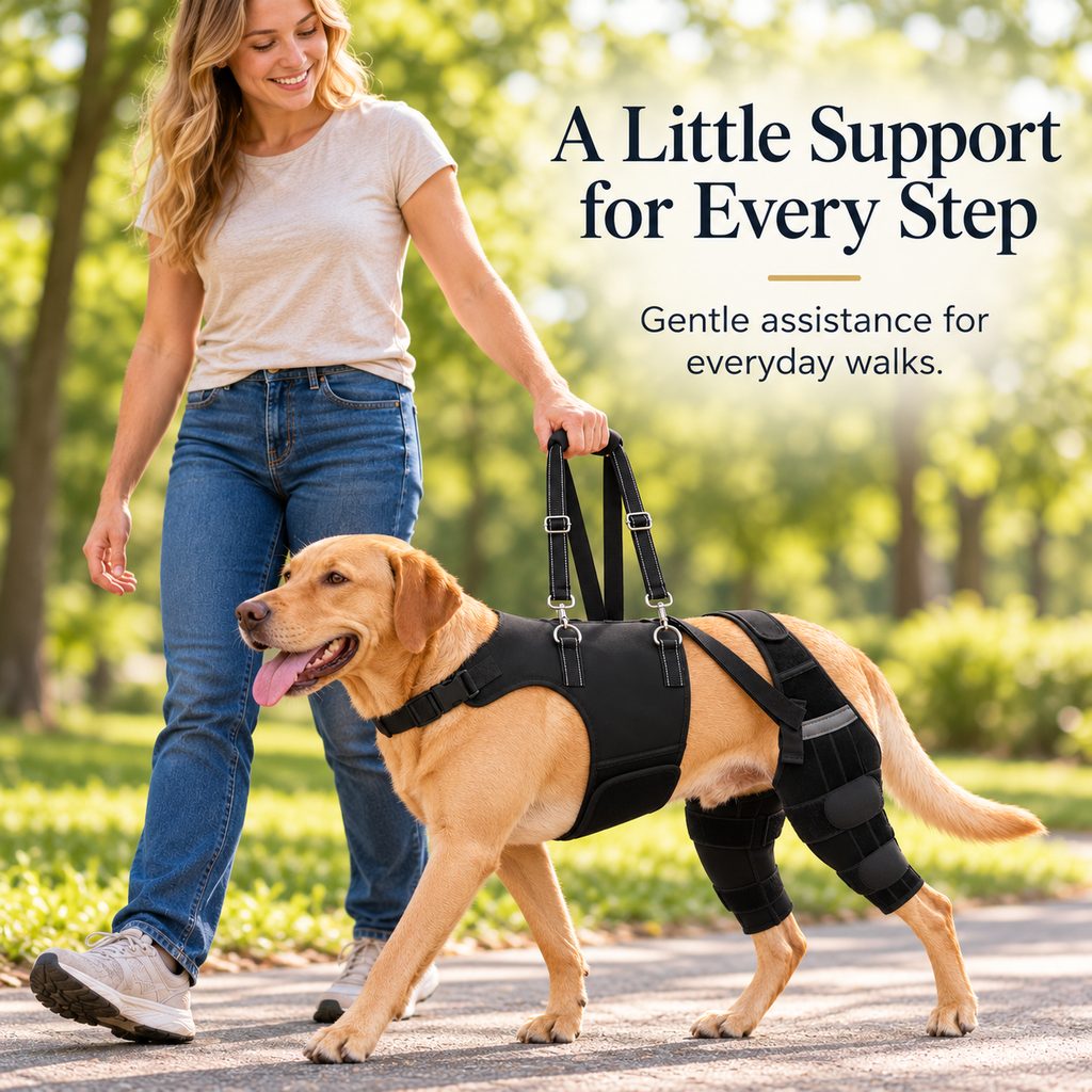 Adjustable Dual Rear Leg Knee Brace for Dogs with Lift Handle – Walking & Standing Support