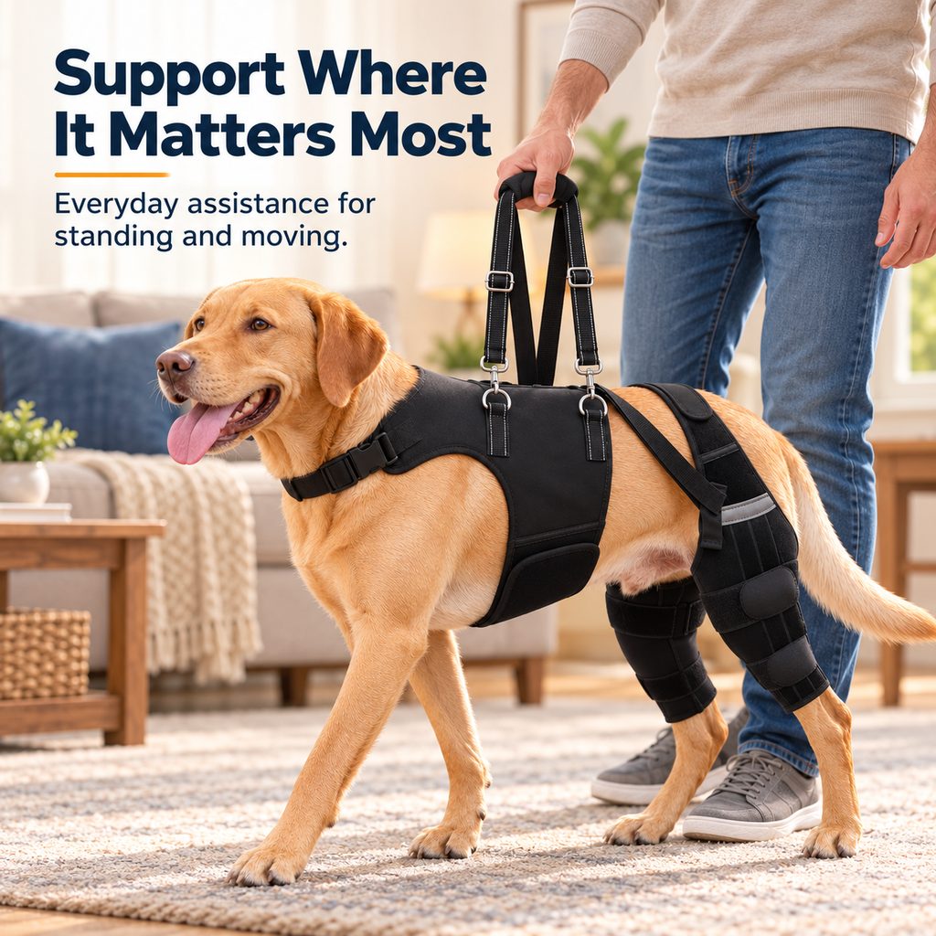 Adjustable Dual Rear Leg Knee Brace for Dogs with Lift Handle – Walking & Standing Support