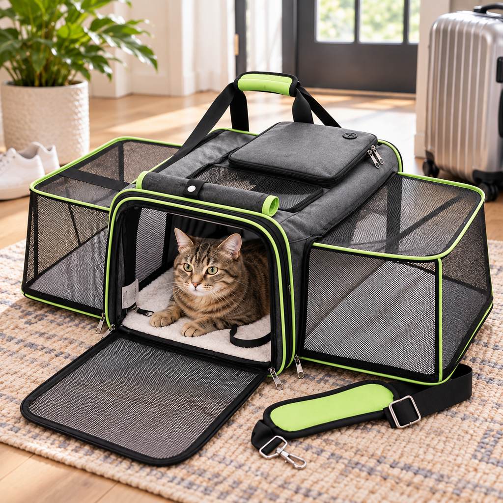 Dual-Sided Expandable Pet Carrier for Cats & Small Dogs - More Room for Road Trips, Vet Visits & Travel