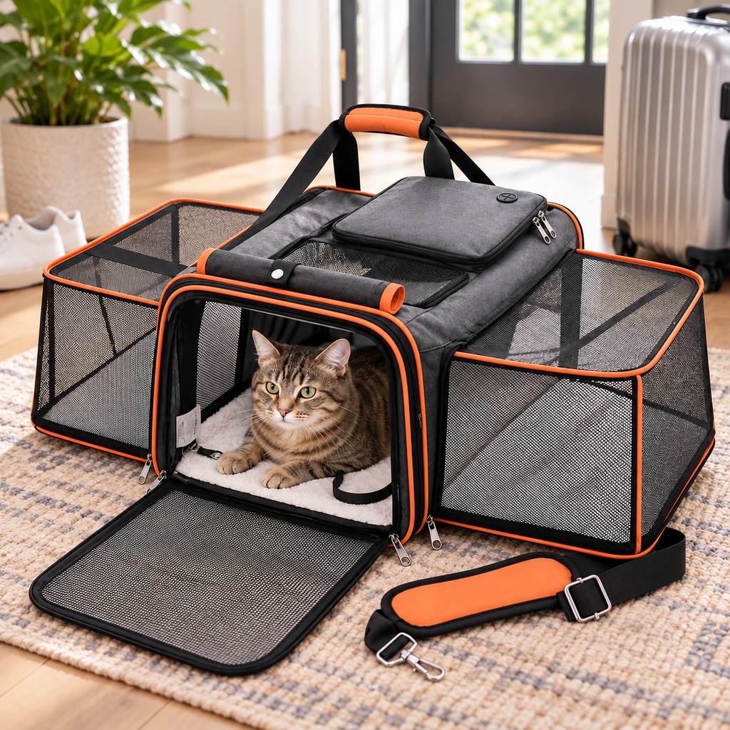 Dual-Sided Expandable Pet Carrier for Cats & Small Dogs - More Room for Road Trips, Vet Visits & Travel