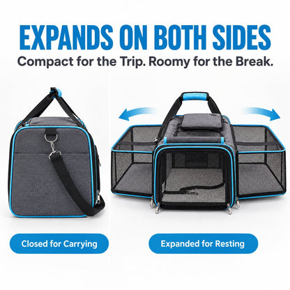 Dual-Sided Expandable Pet Carrier for Cats & Small Dogs - More Room for Road Trips, Vet Visits & Travel