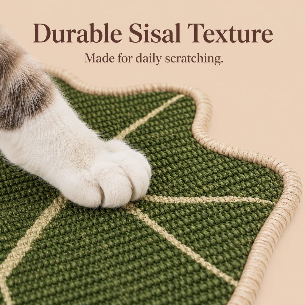 Botanical Stick-On Sisal Cat Scratcher Mat for Walls, Doors & Floors - Redirect Scratching Away From Furniture