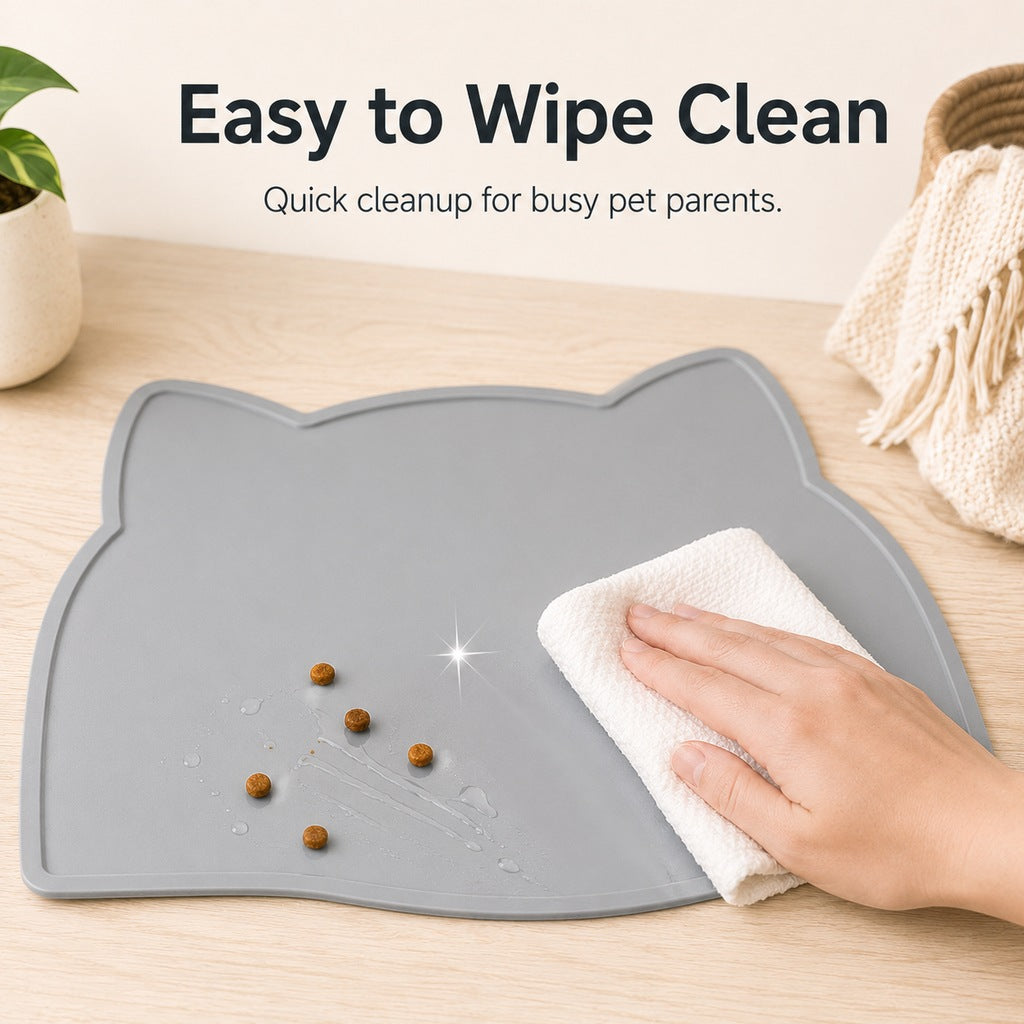 Raised-Edge Silicone Pet Feeding Mat for Cats & Dogs - Keeps Floors Clean at Mealtime