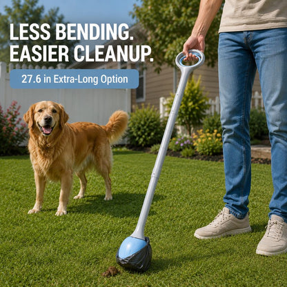 Dog Pooper Scooper for Walks & Yard Cleanup - Bag-Lined Claw with 3 Handle Lengths for Less-Contact Pickup