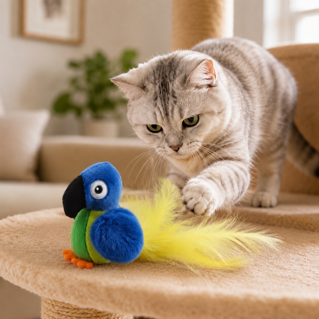 Rechargeable Interactive Cat Toy - Flapping Bird, Plush Animal & Motion Activated Toys for Indoor Cats