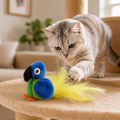 Rechargeable Interactive Cat Toy - Flapping Bird, Plush Animal & Motion Activated Toys for Indoor Cats