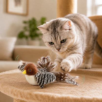 Rechargeable Interactive Cat Toy - Flapping Bird, Plush Animal & Motion Activated Toys for Indoor Cats