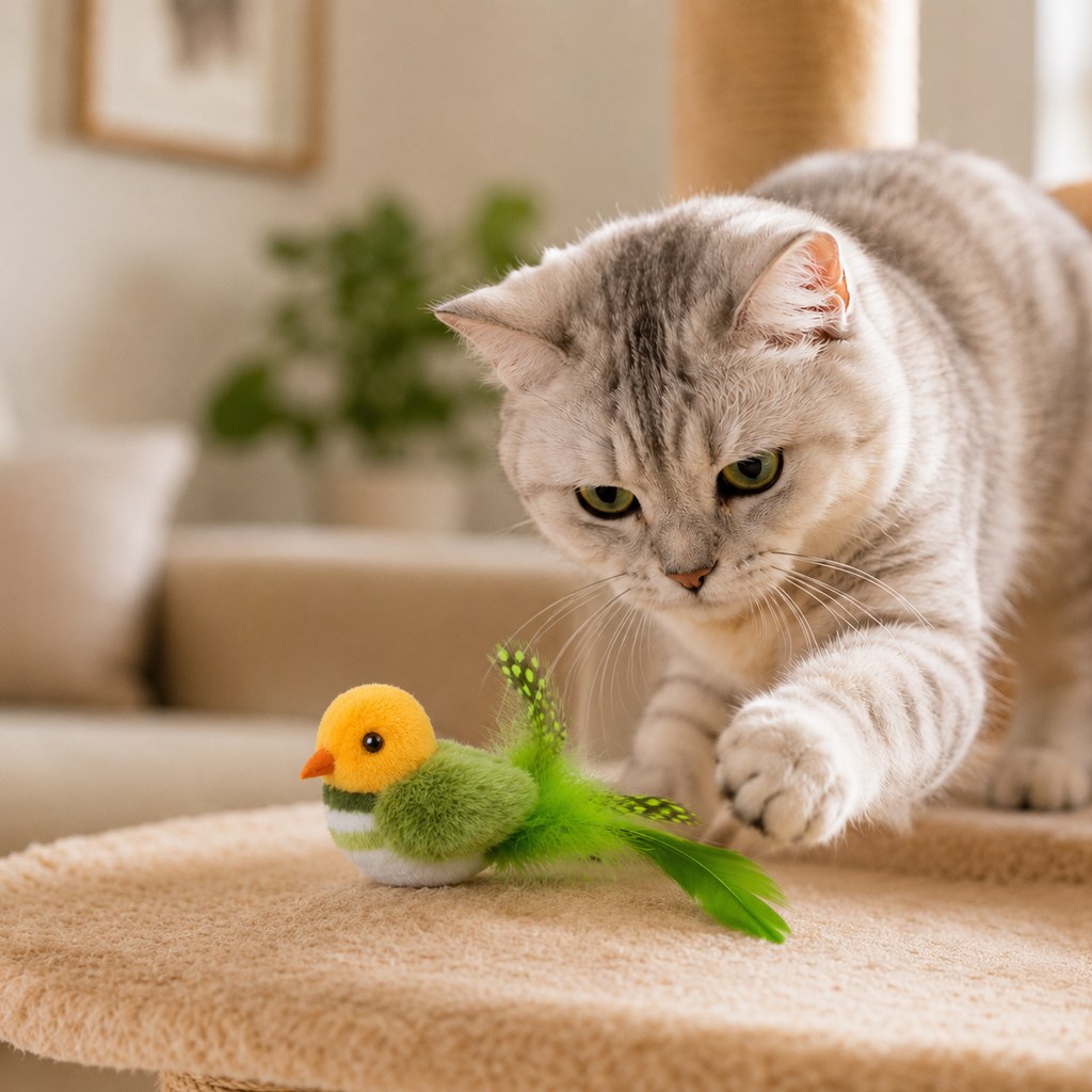 Rechargeable Interactive Cat Toy - Flapping Bird, Plush Animal & Motion Activated Toys for Indoor Cats