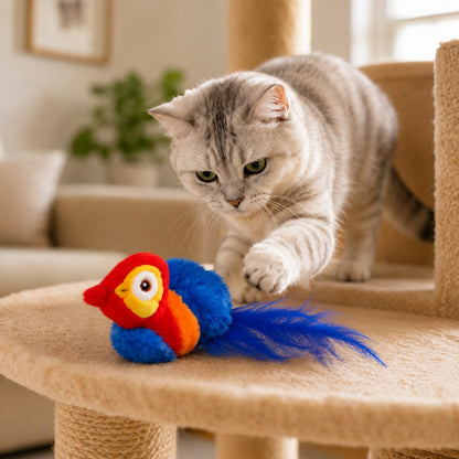 Rechargeable Interactive Cat Toy - Flapping Bird, Plush Animal & Motion Activated Toys for Indoor Cats