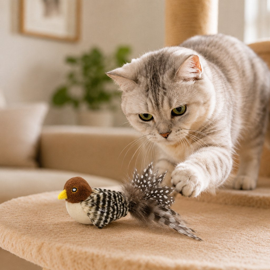 Rechargeable Interactive Cat Toy - Flapping Bird, Plush Animal & Motion Activated Toys for Indoor Cats