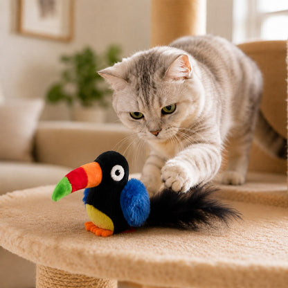 Rechargeable Interactive Cat Toy - Flapping Bird, Plush Animal & Motion Activated Toys for Indoor Cats