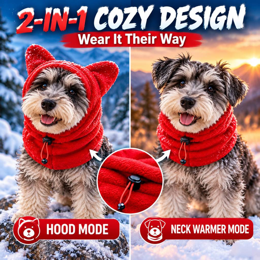 Fleece Winter Hood for Dogs & Cats – Warm Ear & Neck Cover for Cold Walks