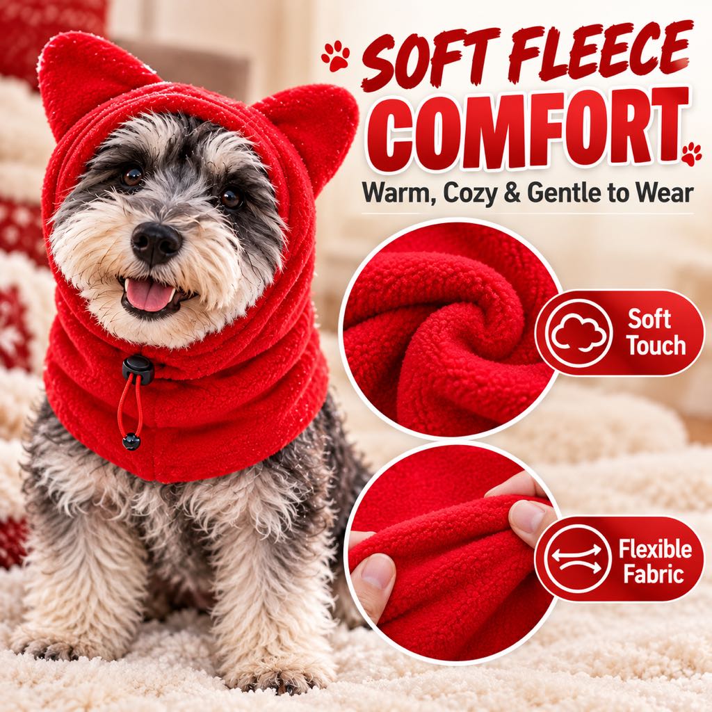 Fleece Winter Hood for Dogs & Cats – Warm Ear & Neck Cover for Cold Walks