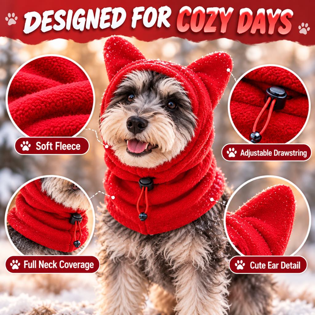 Fleece Winter Hood for Dogs & Cats – Warm Ear & Neck Cover for Cold Walks