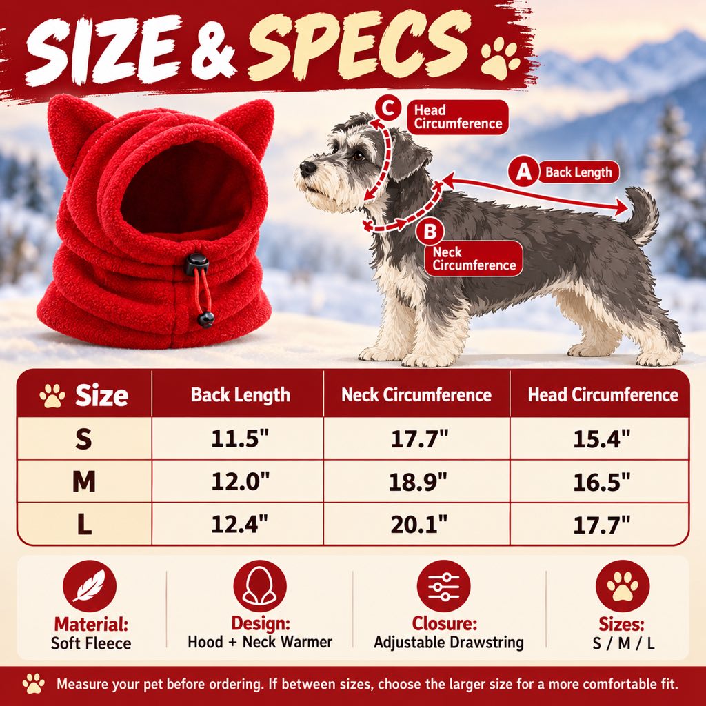 Fleece Winter Hood for Dogs & Cats – Warm Ear & Neck Cover for Cold Walks