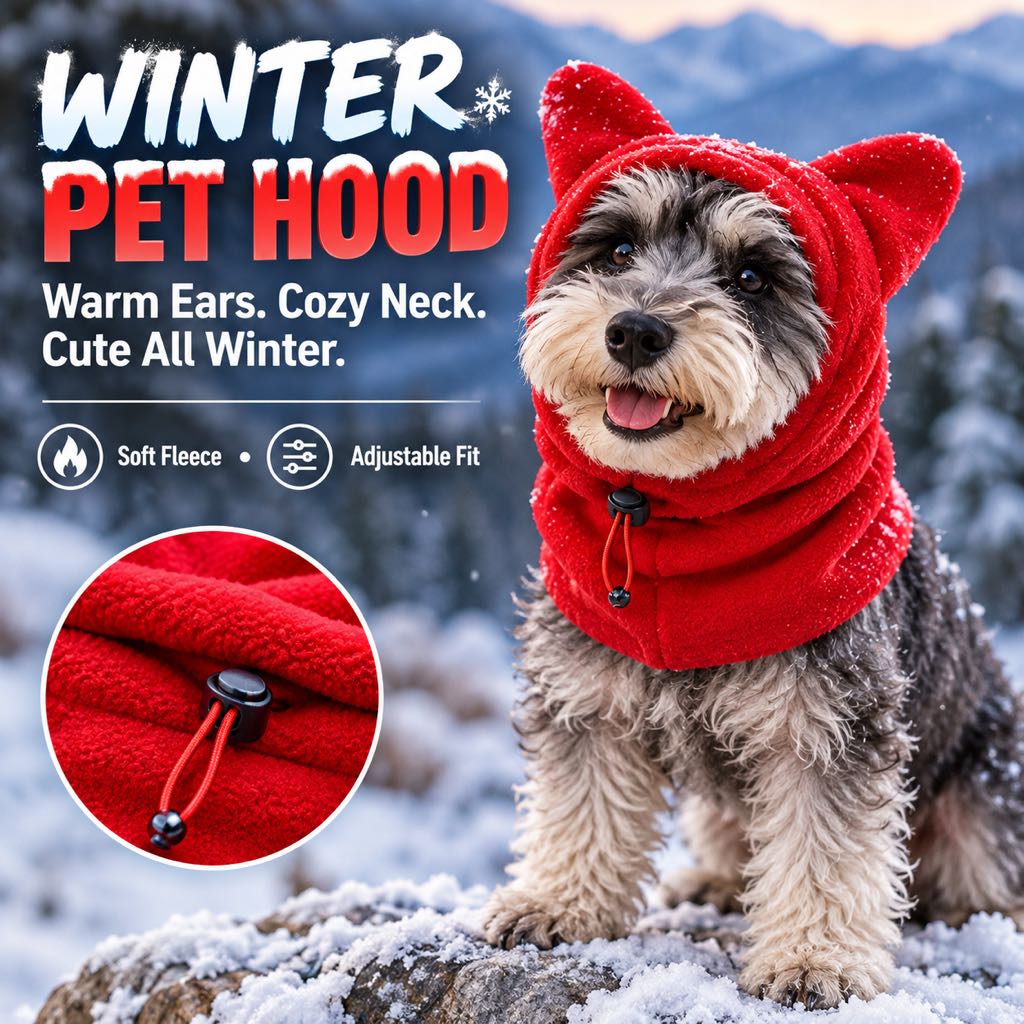 Fleece Winter Hood for Dogs & Cats – Warm Ear & Neck Cover for Cold Walks