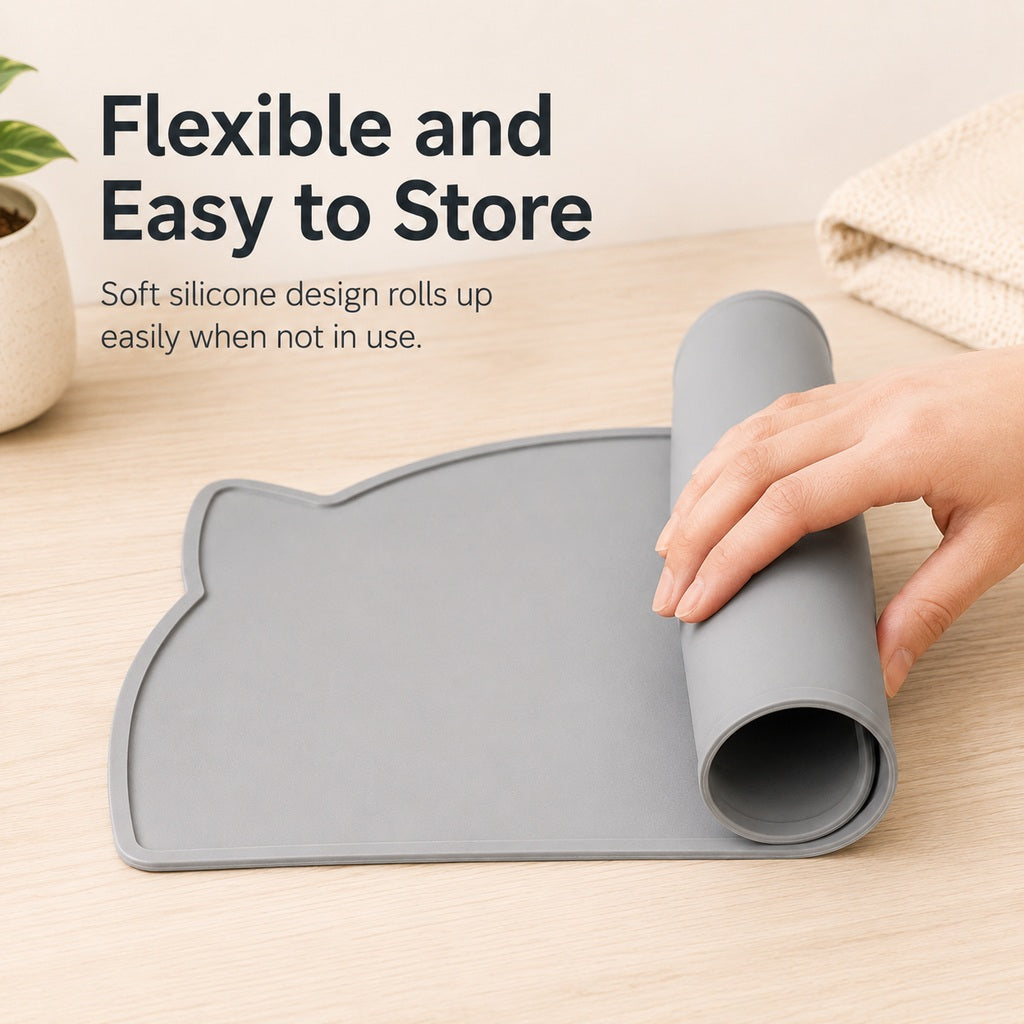 Raised-Edge Silicone Pet Feeding Mat for Cats & Dogs - Keeps Floors Clean at Mealtime
