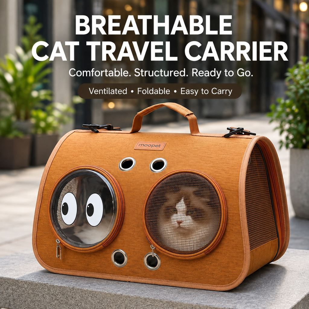 Breathable Cat Travel Carrier for Road Trips & Vet Visits - Structured Foldable Soft-Sided Pet Bag