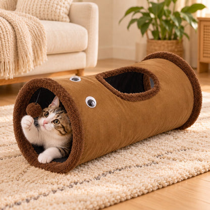 Foldable Cat Tunnel with Peekaboo Hole & Hanging Ball for Indoor Play