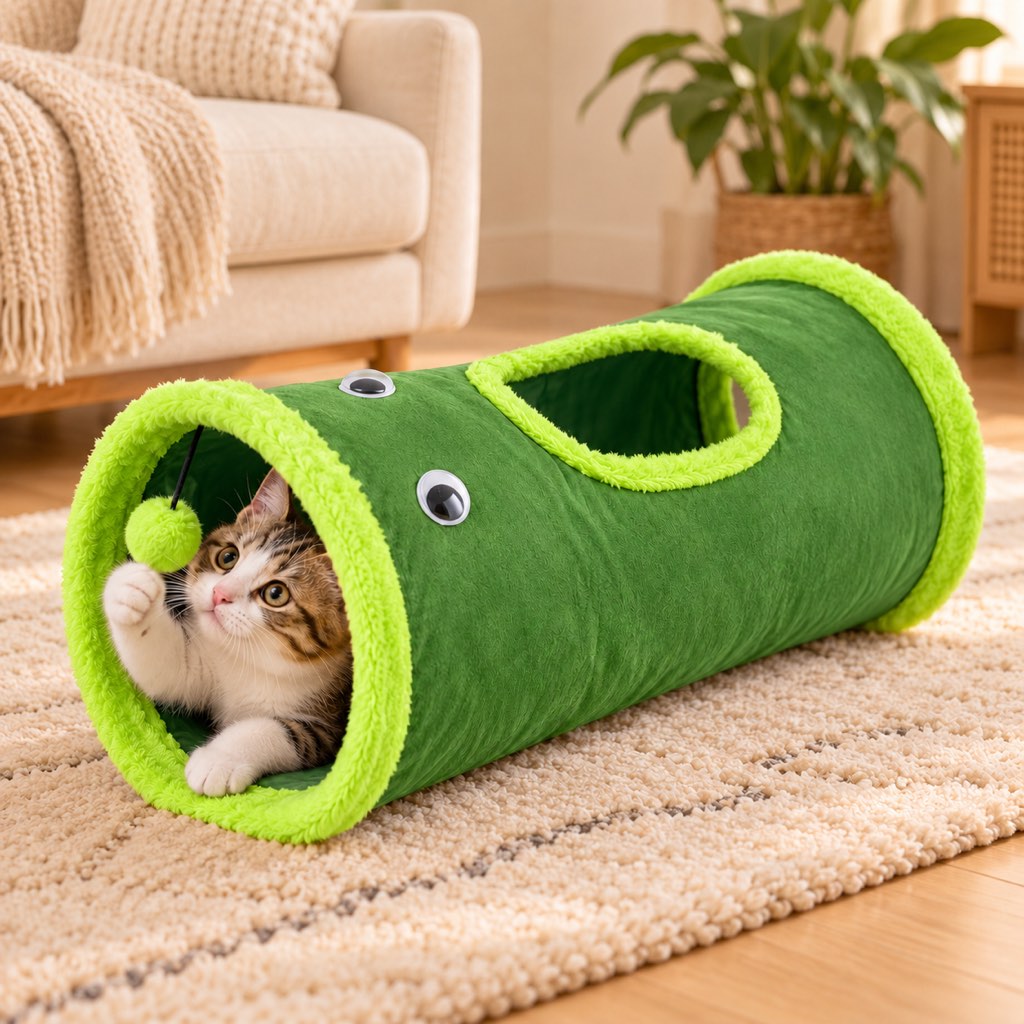 Foldable Cat Tunnel with Peekaboo Hole & Hanging Ball for Indoor Play