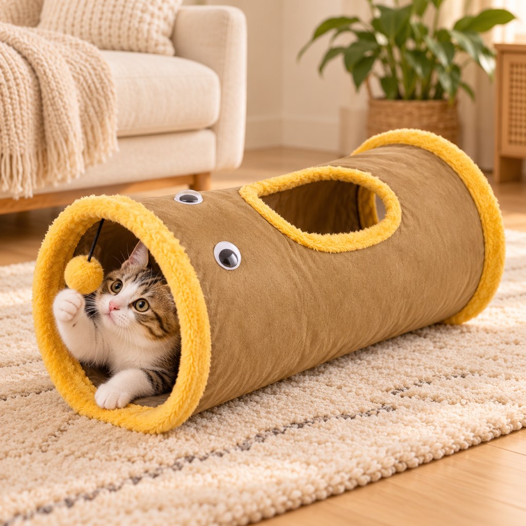 Foldable Cat Tunnel with Peekaboo Hole & Hanging Ball for Indoor Play