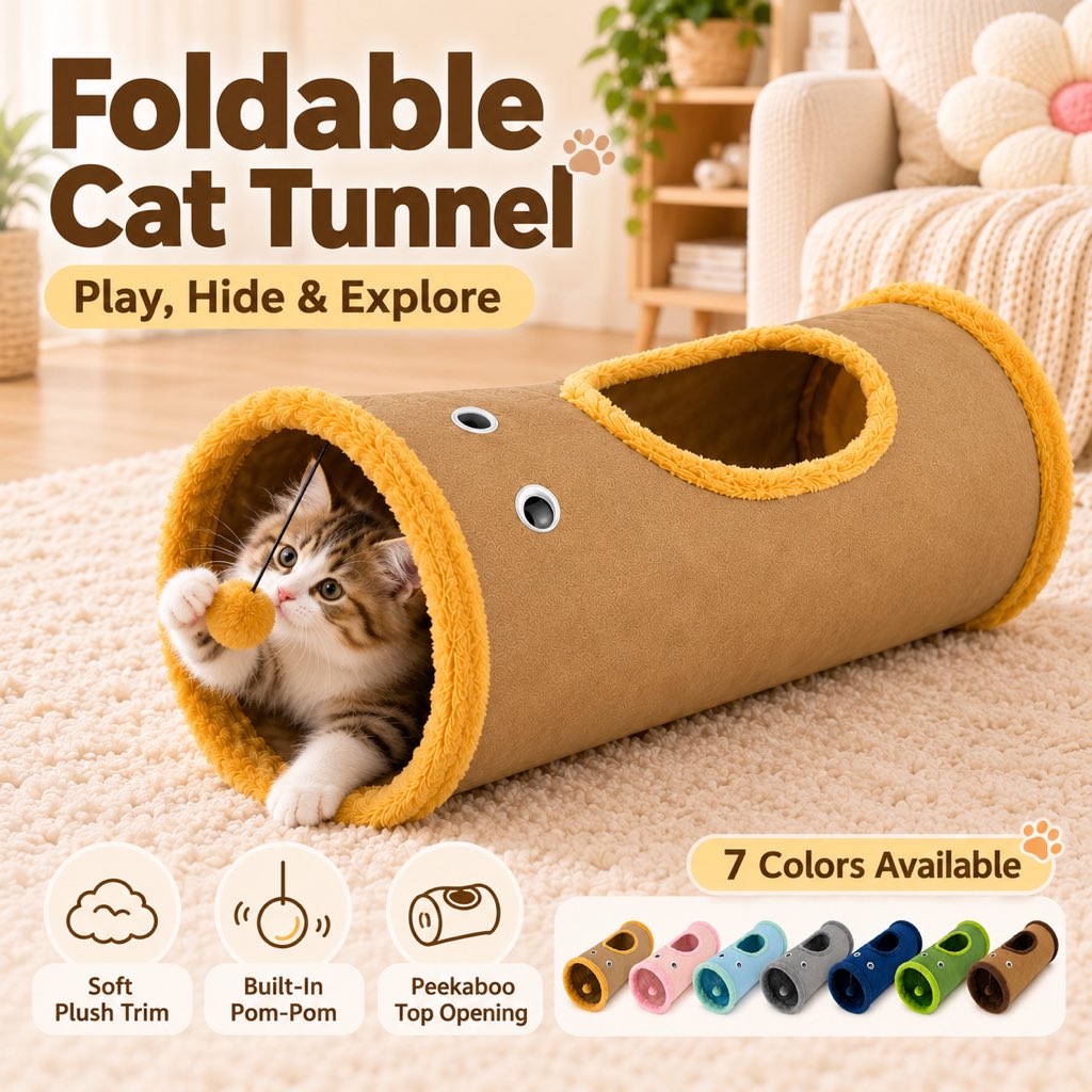 Foldable Cat Tunnel with Peekaboo Hole & Hanging Ball for Indoor Play