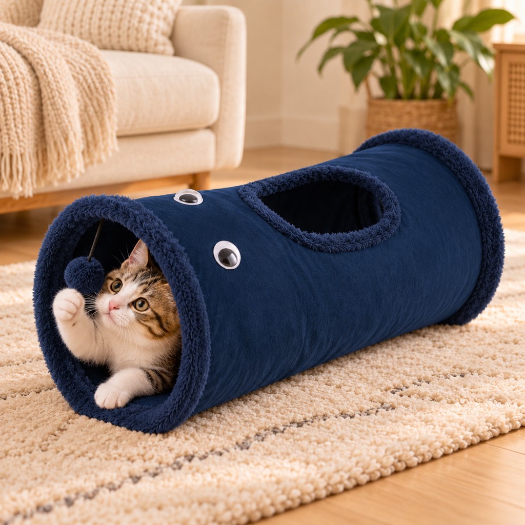 Foldable Cat Tunnel with Peekaboo Hole & Hanging Ball for Indoor Play