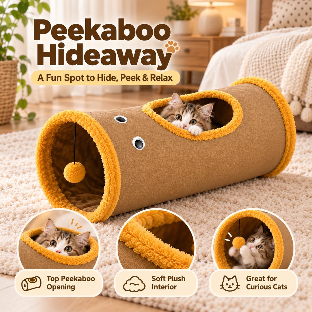 Foldable Cat Tunnel with Peekaboo Hole & Hanging Ball for Indoor Play