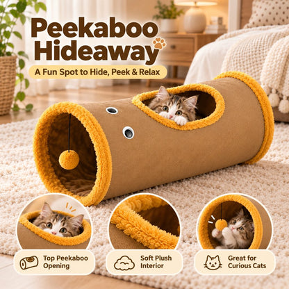 Foldable Cat Tunnel with Peekaboo Hole & Hanging Ball for Indoor Play