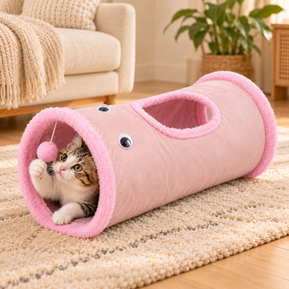 Foldable Cat Tunnel with Peekaboo Hole & Hanging Ball for Indoor Play