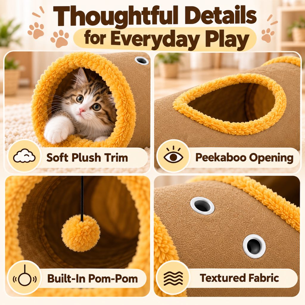 Foldable Cat Tunnel with Peekaboo Hole & Hanging Ball for Indoor Play