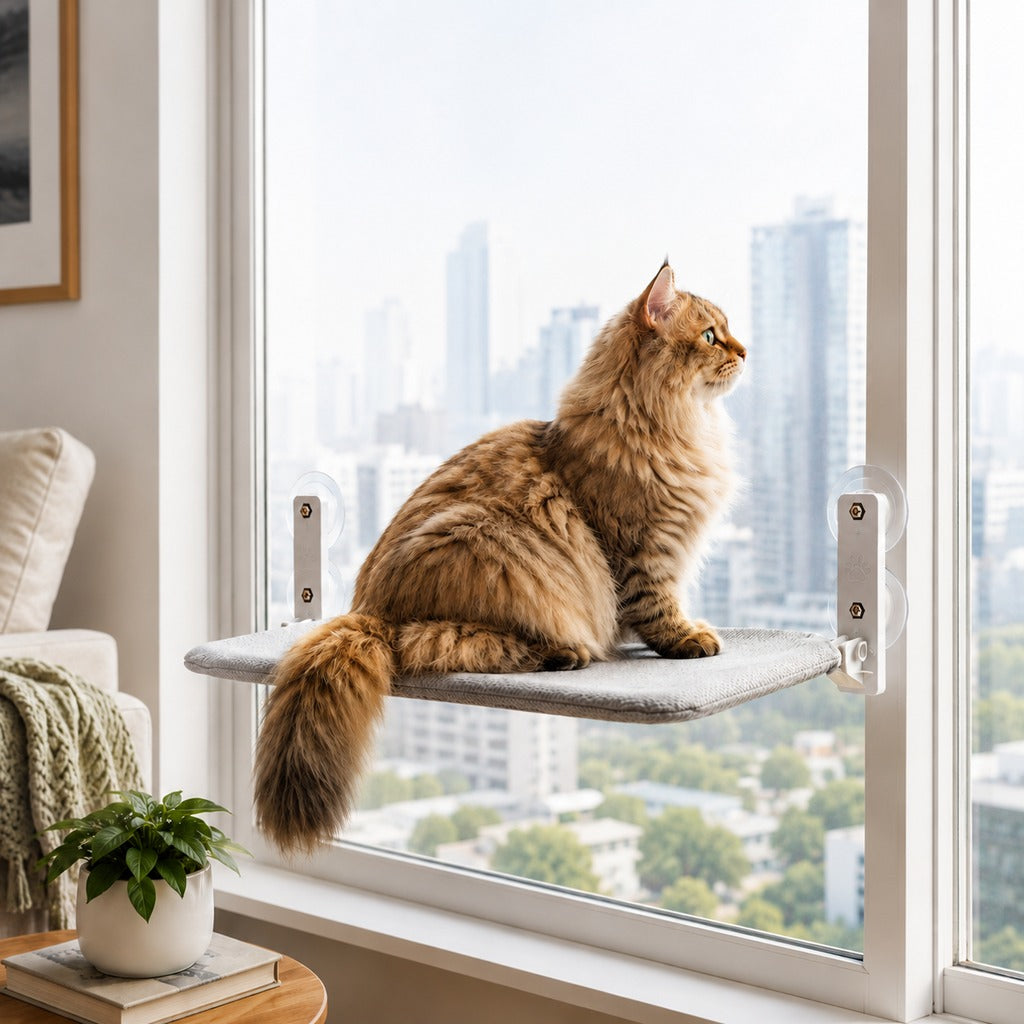 Foldable Cat Window Hammock for Apartments - No-Drill Suction Perch for Sunny Naps Without Taking Up Floor Space