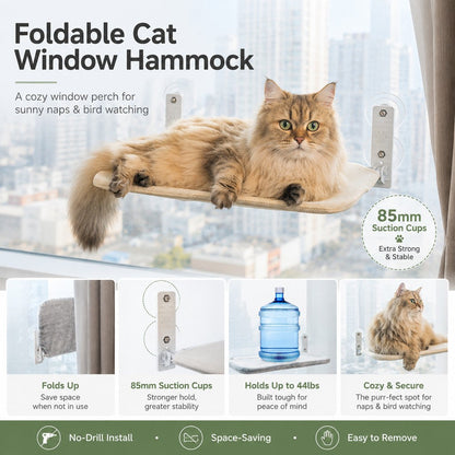 Foldable Cat Window Hammock for Apartments - No-Drill Suction Perch for Sunny Naps Without Taking Up Floor Space