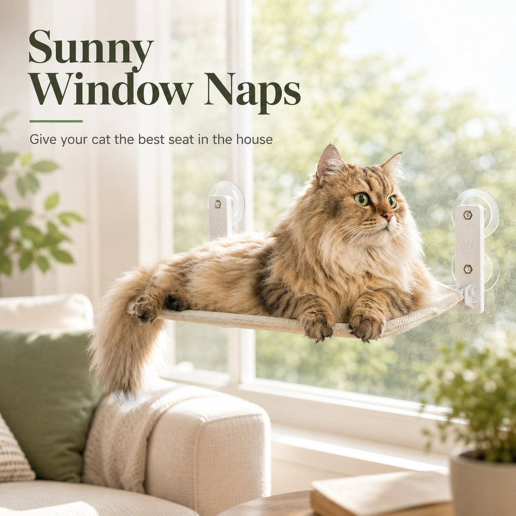Foldable Cat Window Hammock for Apartments - No-Drill Suction Perch for Sunny Naps Without Taking Up Floor Space