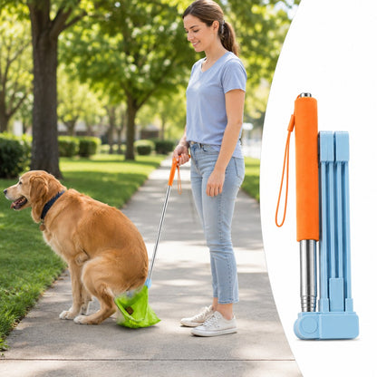 Foldable Dog Poop Catcher for Walks - No-Bend Waste Pickup Tool with Telescopic Handle
