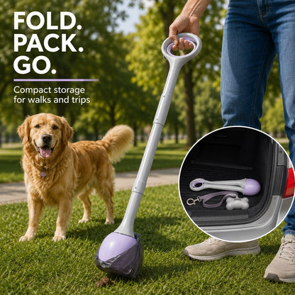 Dog Pooper Scooper for Walks & Yard Cleanup - Bag-Lined Claw with 3 Handle Lengths for Less-Contact Pickup