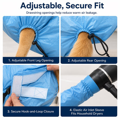 Hands-Free Dog Dryer Bag for After-Bath Home Grooming, Helps Dry Wet Coats Faster with Less Flying Fur & Mess