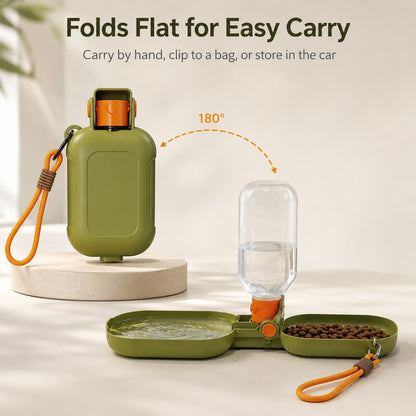 Portable Folding Pet Water & Food Cup for Walks & Hiking - 15.6 oz Leak-Resistant Dog & Cat Travel Bottle Bowl