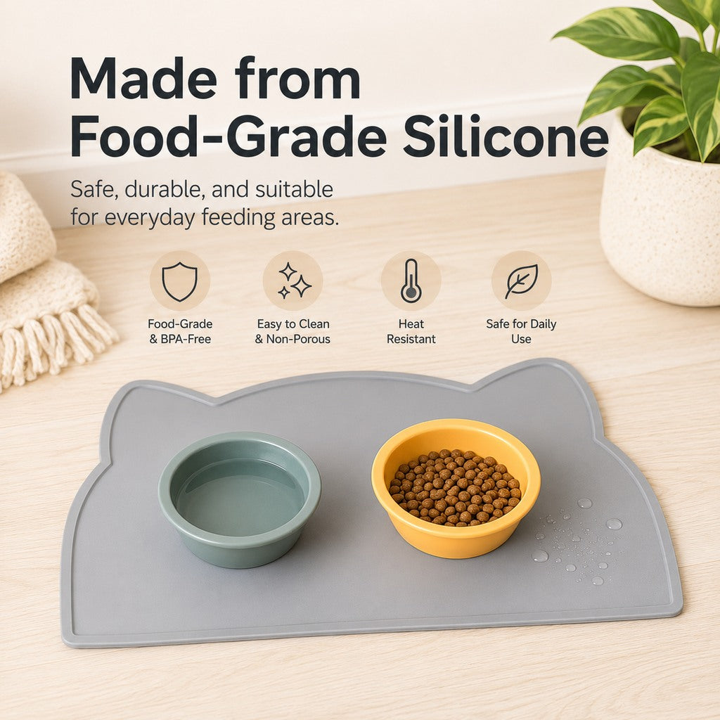 Raised-Edge Silicone Pet Feeding Mat for Cats & Dogs - Keeps Floors Clean at Mealtime