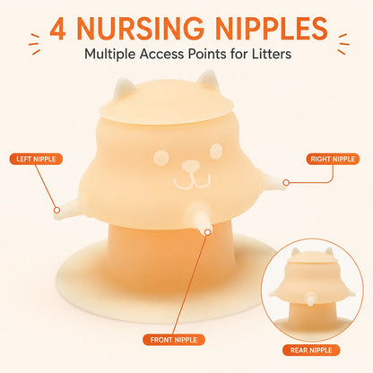 4-Nipple Silicone Nursing Feeder for Kittens & Puppies - Easier Litter Feeding with a Suction Base